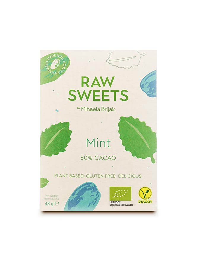 Raw Cacao bar Mint 48 g - Raw Sweets by Mihaela Brijak